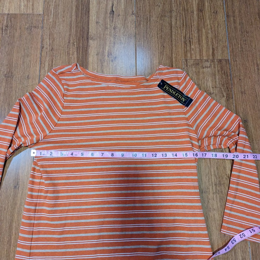 Pendleton Rusty Orange Striped 3/4 Sleeve Top Size Medium - Picture 8 of 12